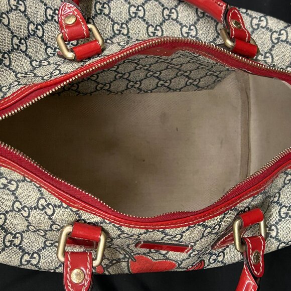 Gucci Boston Joy Tattoo Print Red w/ Blue GG Plus Handbag Bag Purse 189895 - Picture 10 of 16